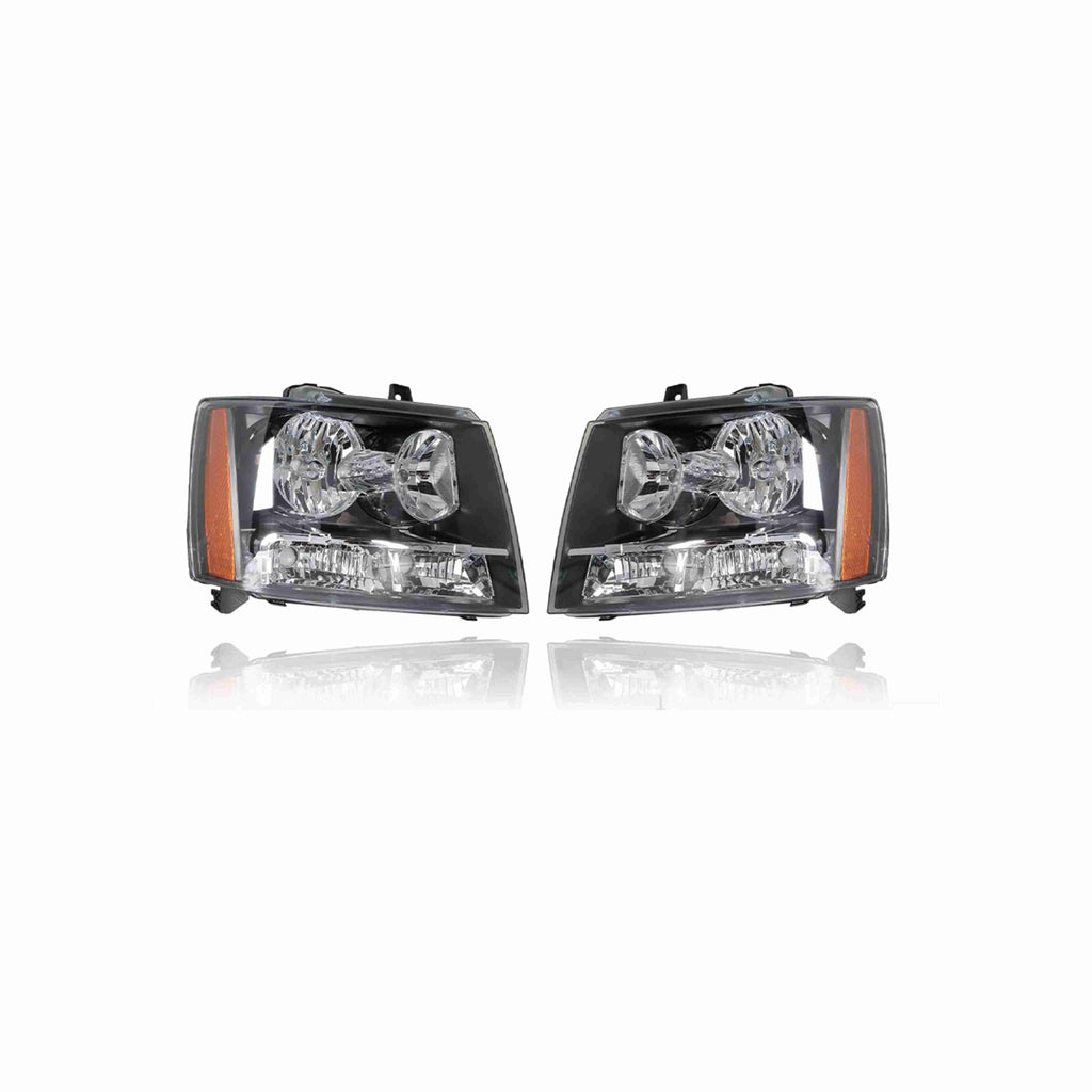 For 2007-2014 Chevrolet Tahoe Suburban Avalanche Black Headlamps Clear Lens Headlights Left+Right
