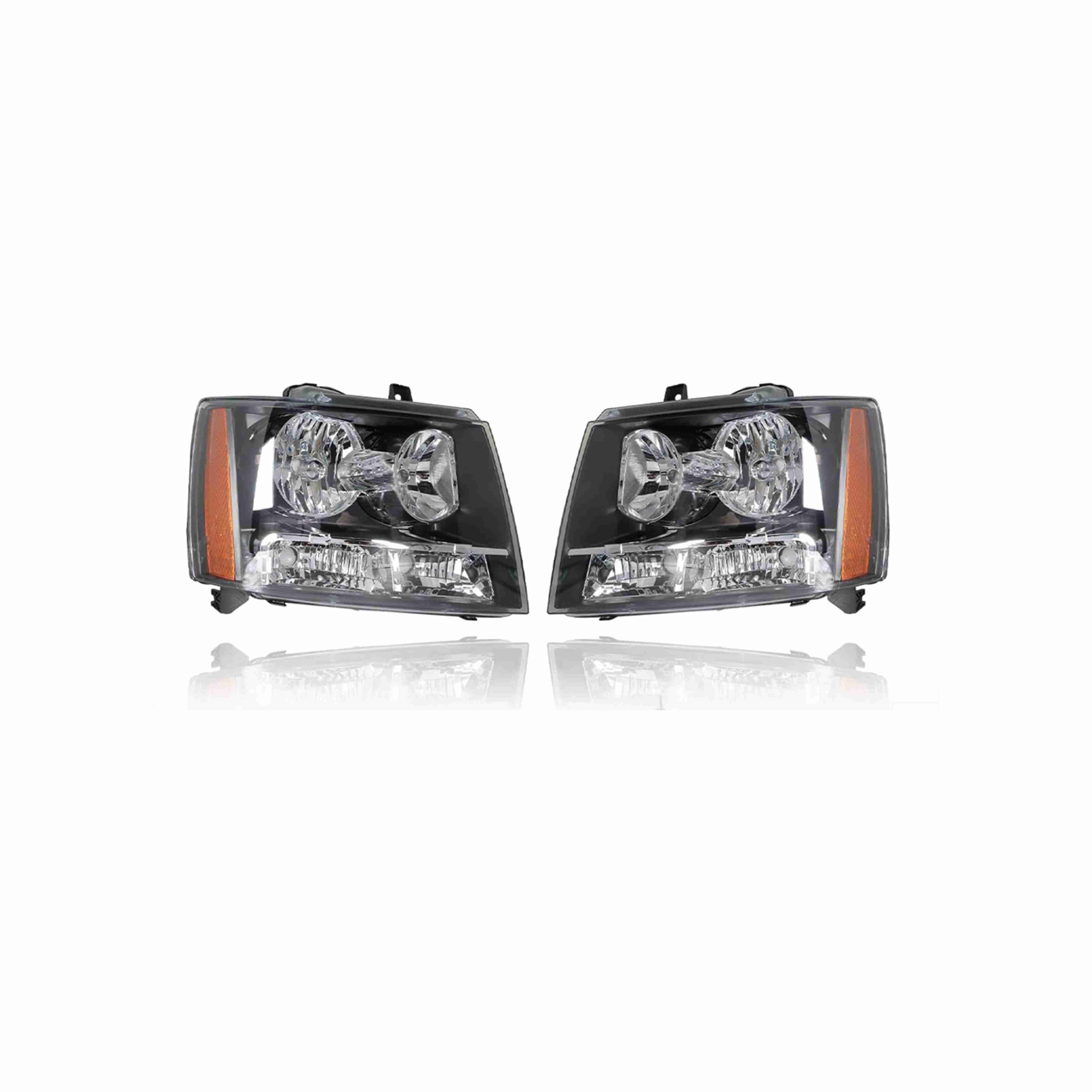 For 2007-2014 Chevrolet Tahoe Suburban Avalanche Black Headlamps Clear Lens Headlights Left+Right