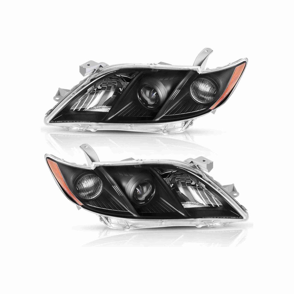 For 2007-2009 Toyota Camry Projector Clear Headlight Black Headlamp Left+Right