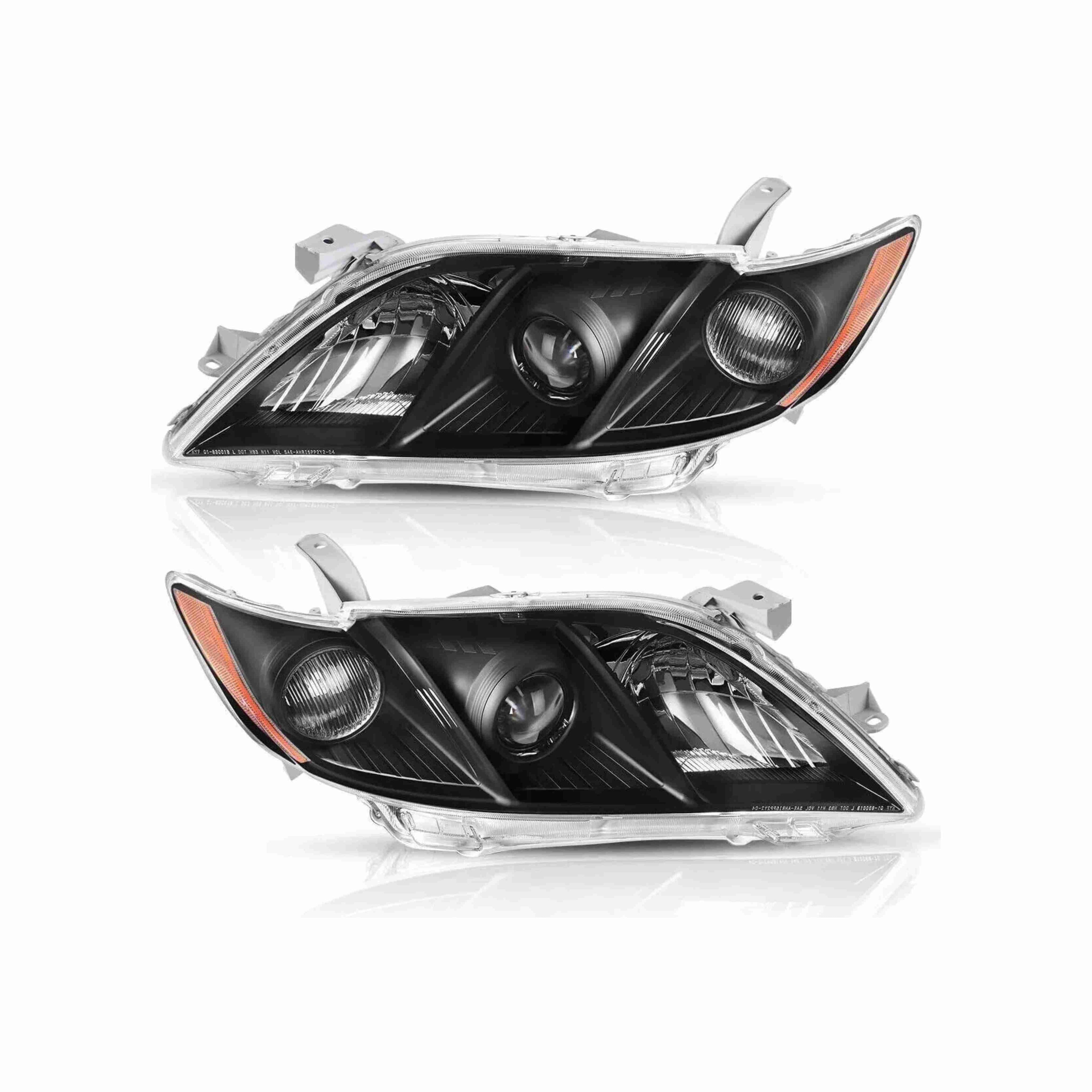For 2007-2009 Toyota Camry Projector Clear Headlight Black Headlamp Left+Right
