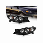 For 2004-2009 Mazda 3 Sedan Headlight Headlamps Housing Black Clear Left+Right