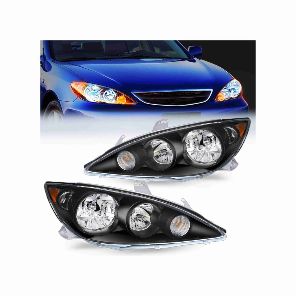 For 2005-2006 Toyota Camry Halogen Clear Lens Headlights Housing Black Headlamps Left+Right