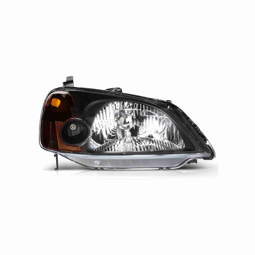For 2001-2003 Honda Civic 2 Dr Coupe 4 Dr Sedan Clear Lens Headlights Assembly Black Housing Lamps Left+Right
