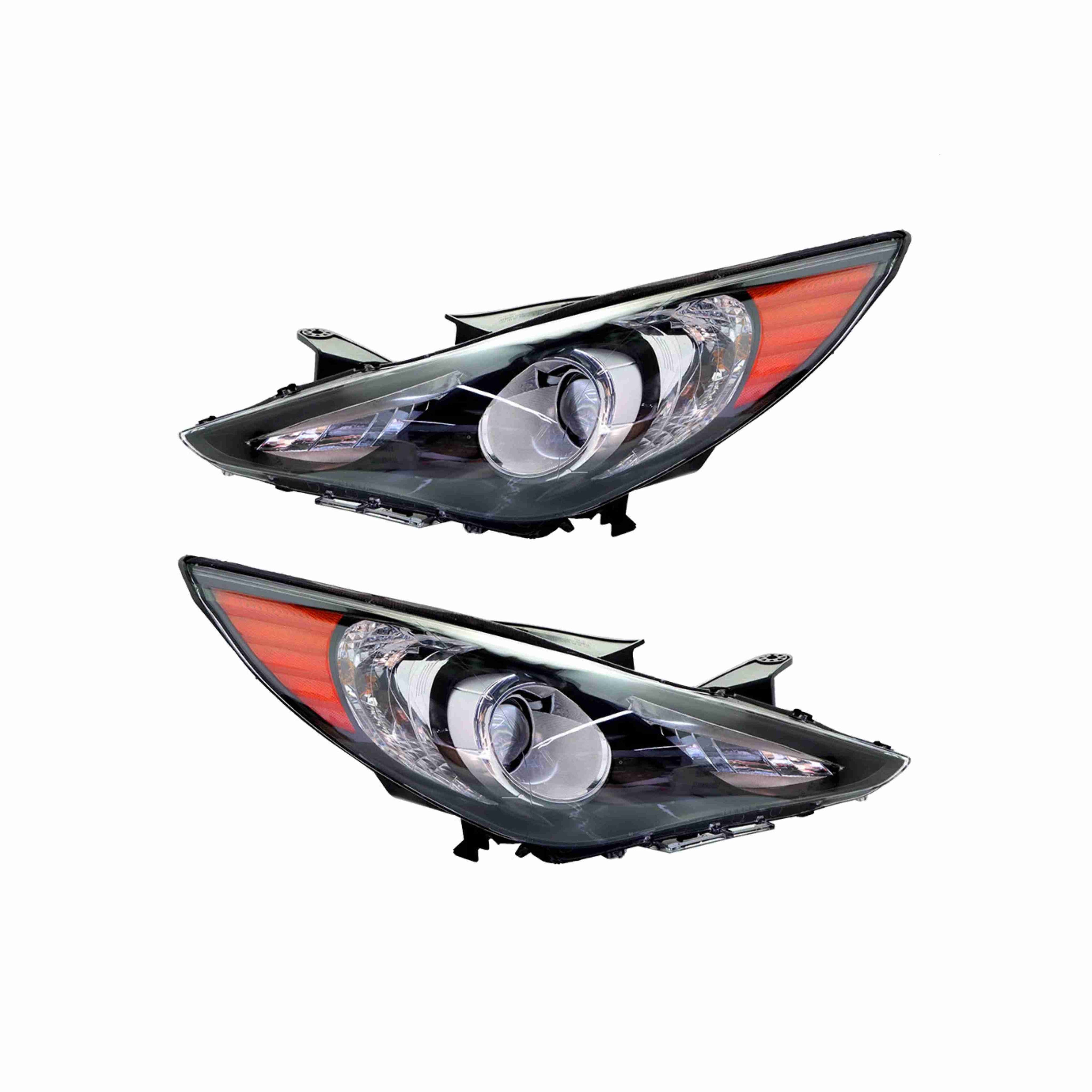 For 2011-2014 Hyundai Sonata Black Headlamp Halogen Clear Headlights Left+Right
