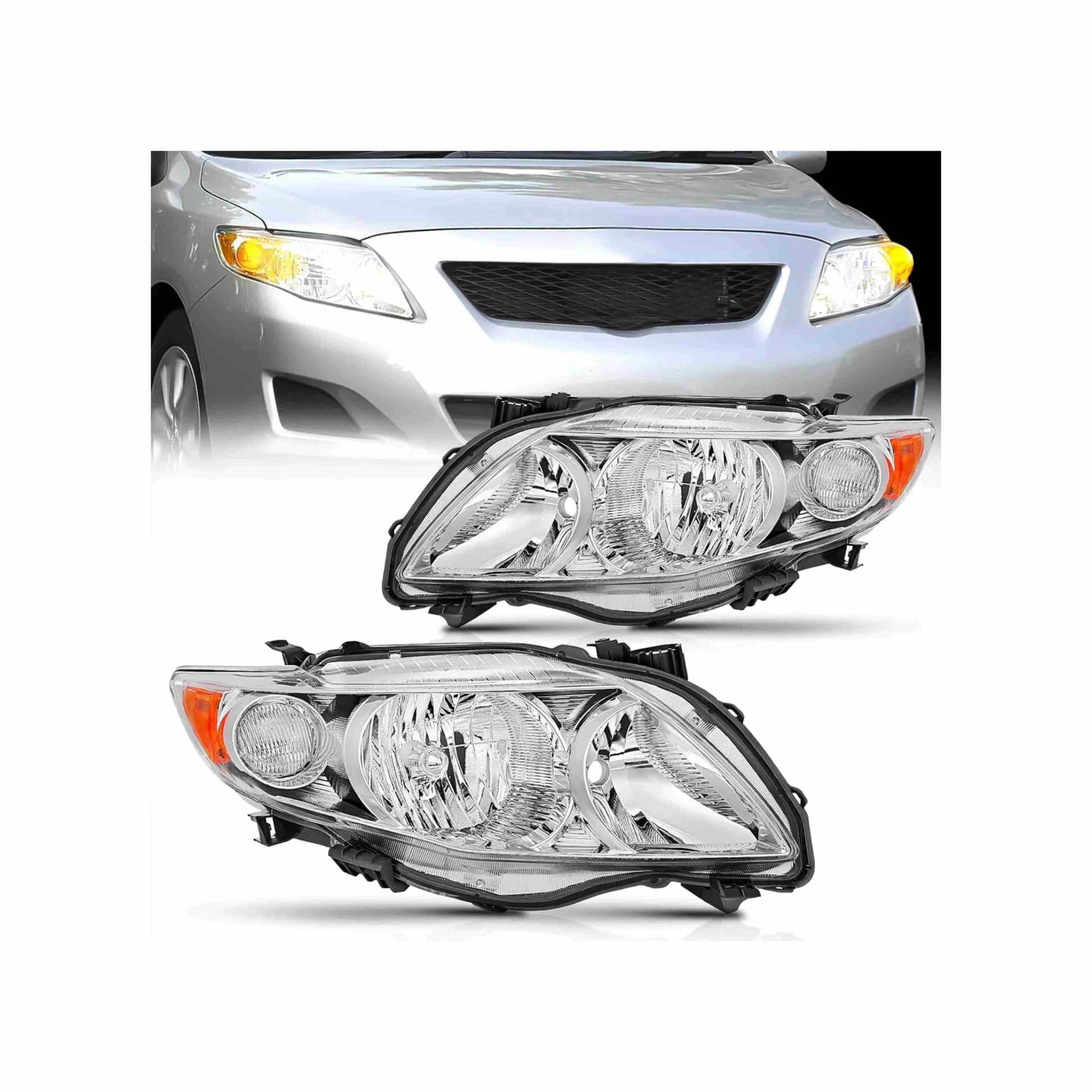 For 2009-2010 Toyota Corolla Headlights Housing Chrome Clear Lamp Left+Right Set
