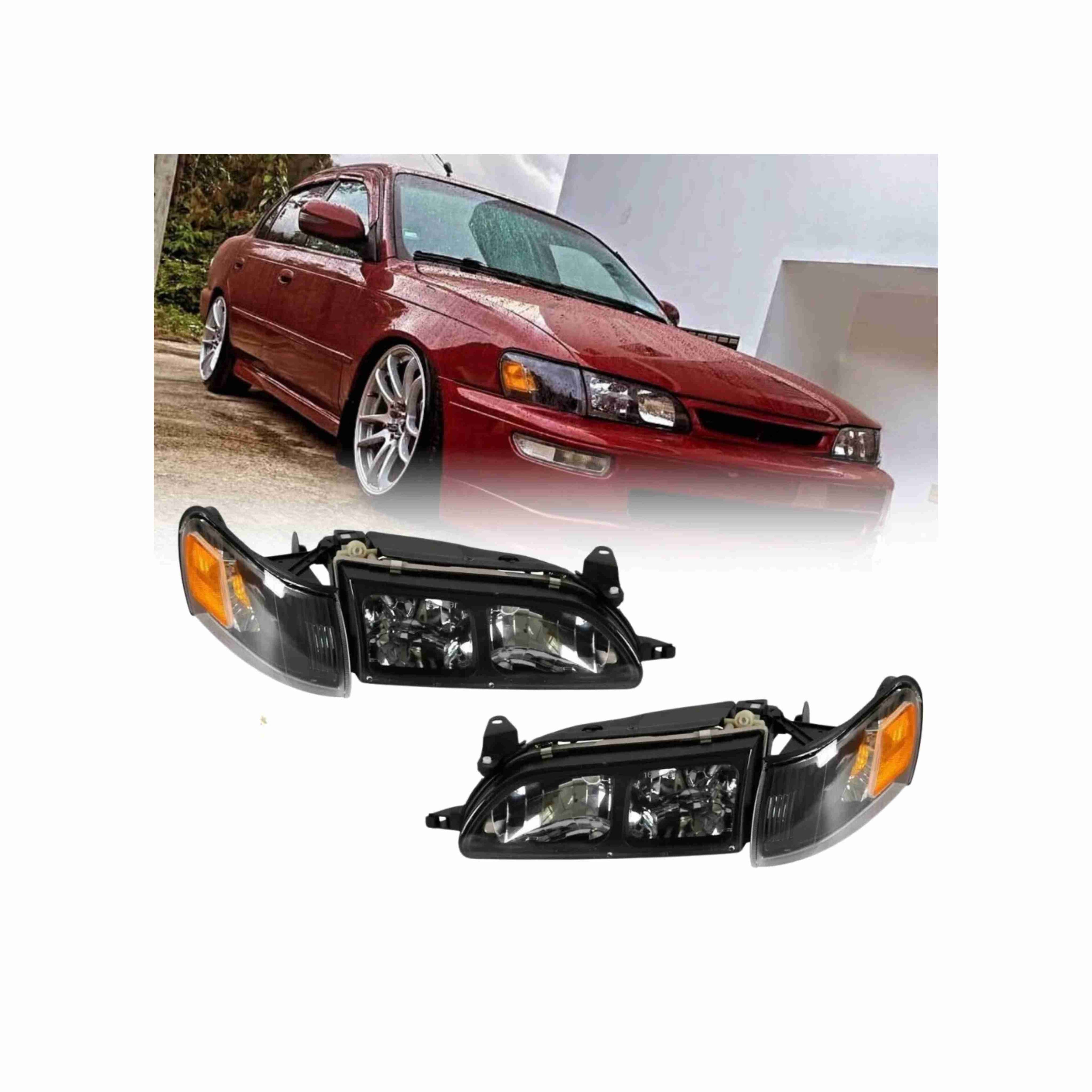 For 1993-1997 Toyota Corolla DX Clear Headlight Black Lamp+Corner Left+Right Set