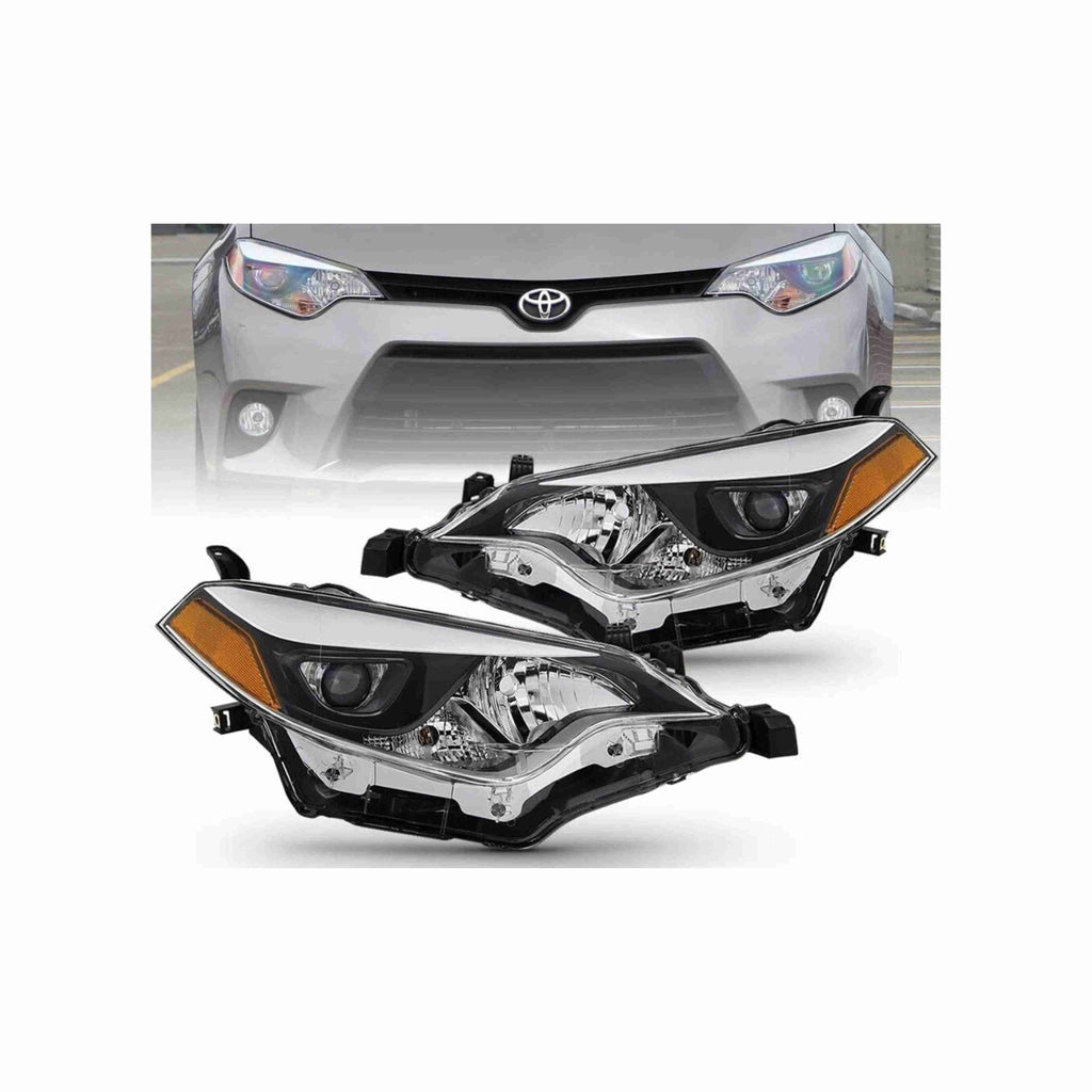 For 2014-2016 Toyota Corolla Headlights Black lamps Clear Lens Left+Right Set