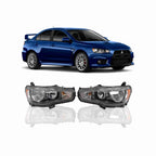 For 2008-2017 Mitsubishi Lancer EVO Headlights Lamps Black Halogen Left+Right
