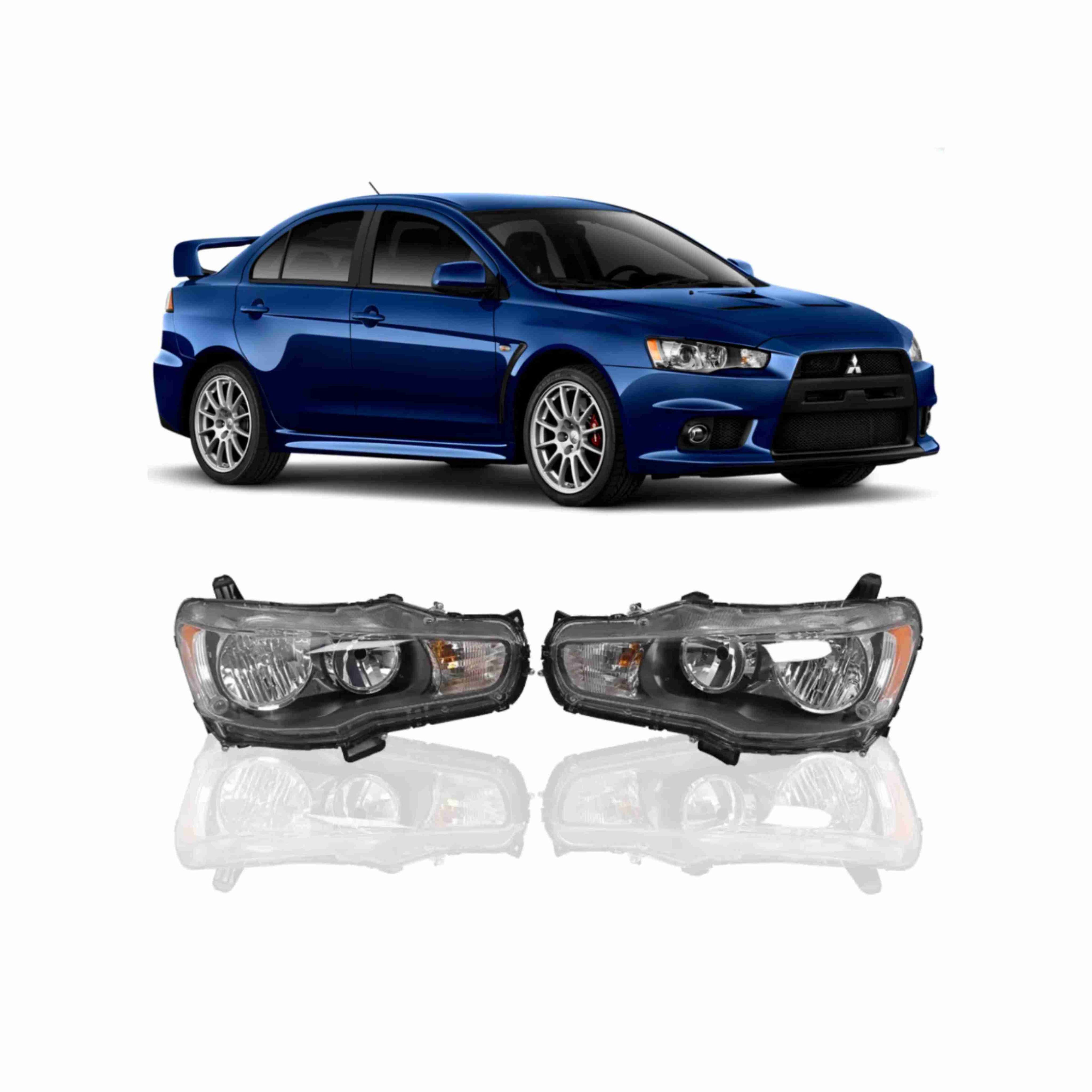 For 2008-2017 Mitsubishi Lancer EVO Headlights Lamps Black Halogen Left+Right