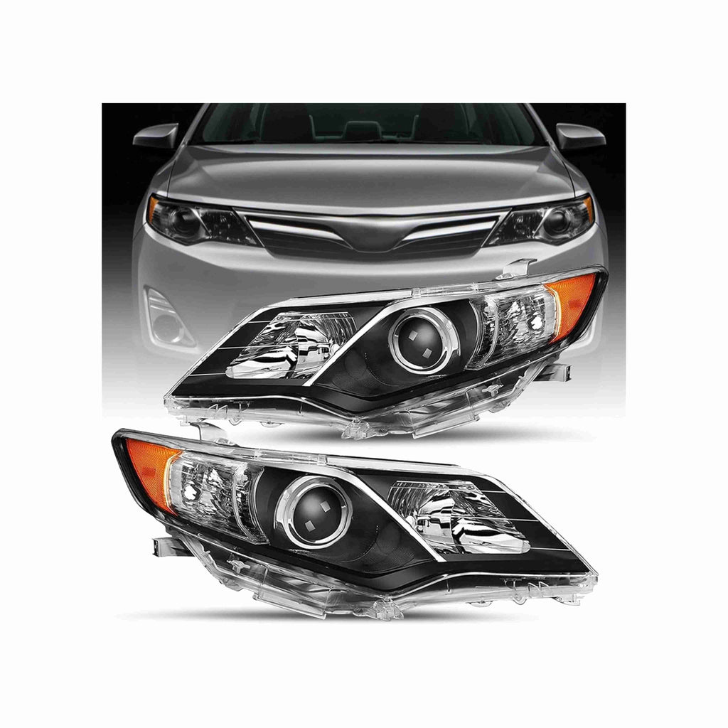 For 2012-2014 Toyota Camry Assembly Headlight Projector Housing Black Headlamp Clear Lens Left+Right