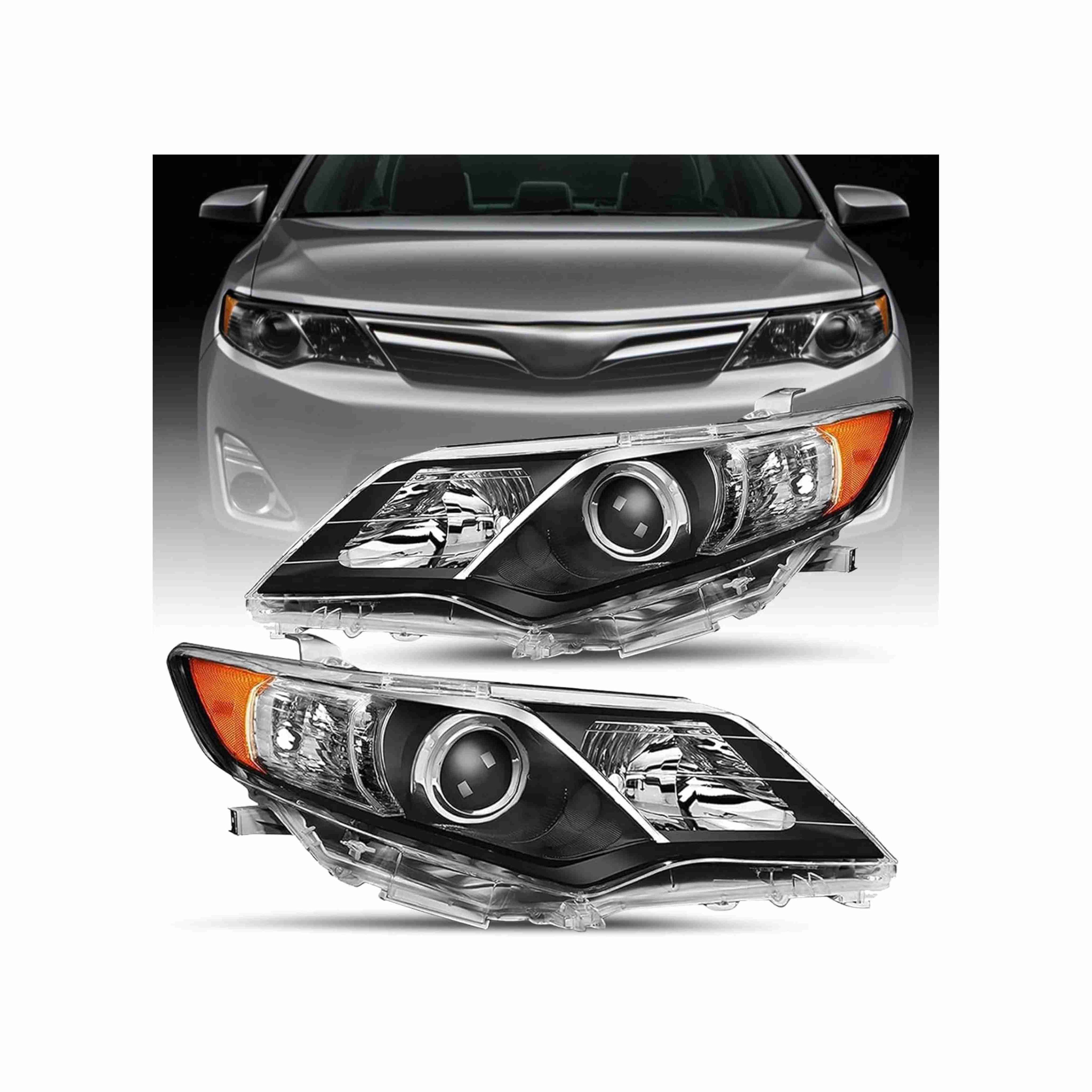 For 2012-2014 Toyota Camry Assembly Headlight Projector Housing Black Headlamp Clear Lens Left+Right