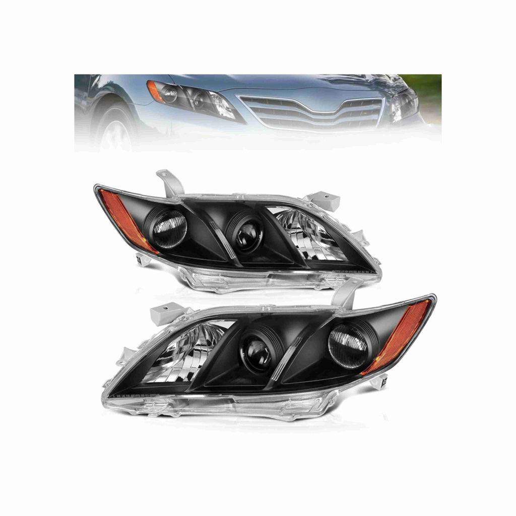 For 2007-2009 Toyota Camry Projector Clear Headlight Black Headlamp Left+Right