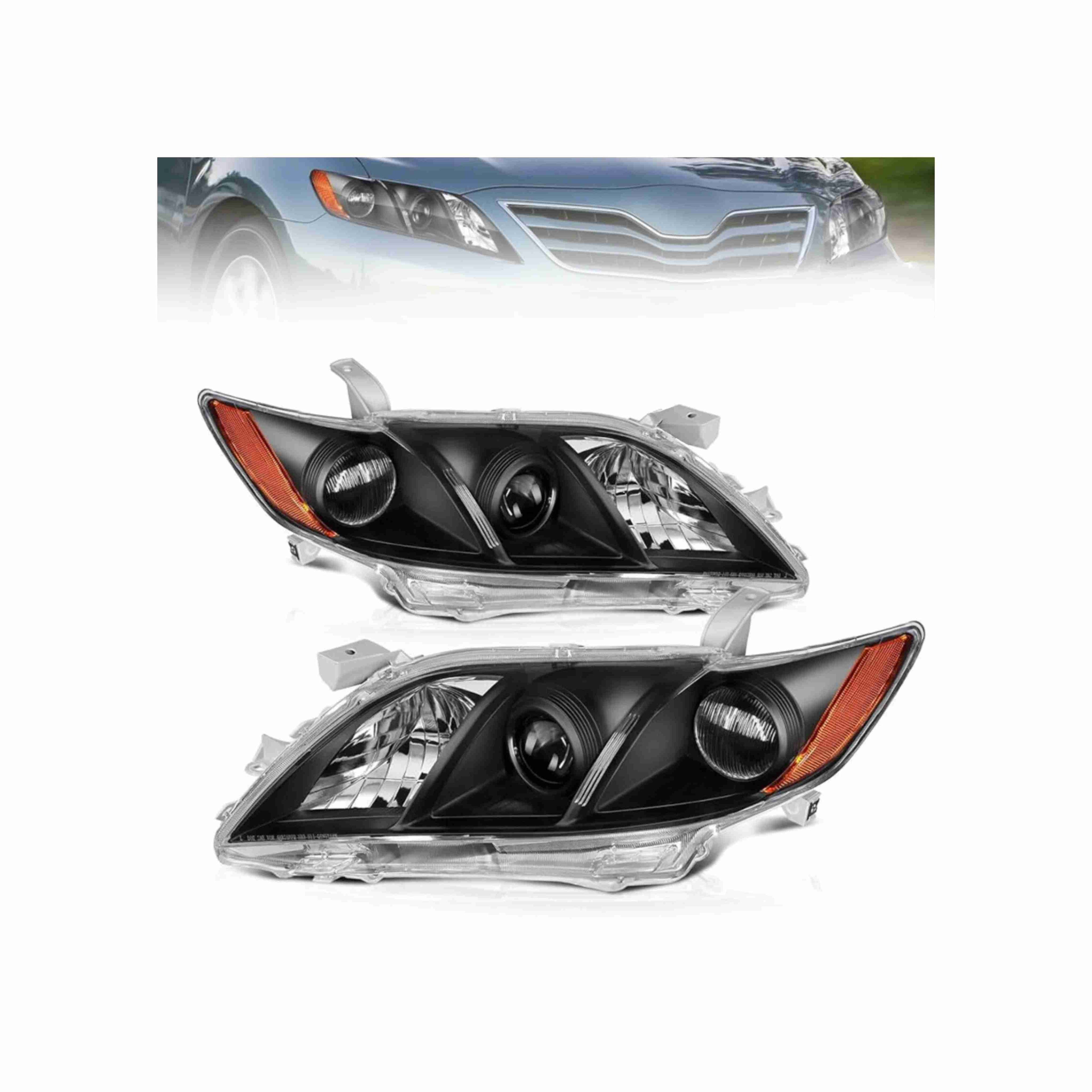For 2007-2009 Toyota Camry Projector Clear Headlight Black Headlamp Left+Right