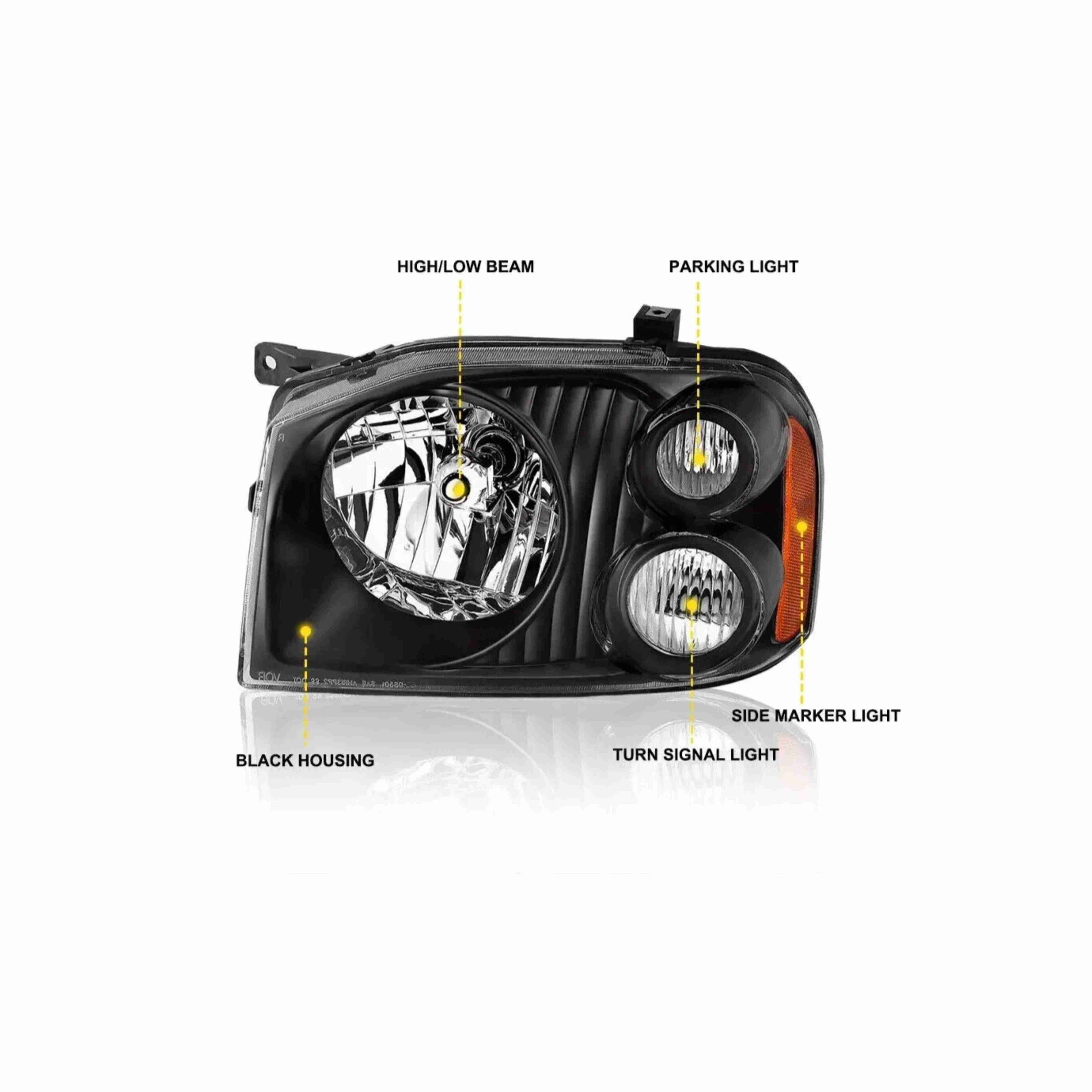 For 2001-2004 Nissan Frontier XE Assembly Headlights Headlamp Black RH+LH Pair